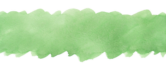 Watercolor khaki background isolated with space for text. Aquarelle grass green spot on white backdrop. Stains on paper..