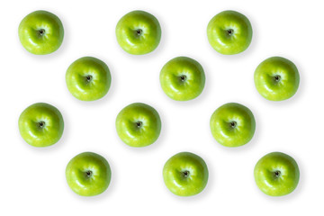 Green apples isolated on a white background. Top view