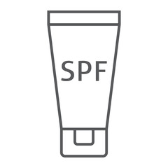 Sunscreen thin line icon, uv protection and beach, spf sign vector graphics, a linear icon on a white background, eps 10.