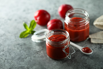 Homemade plum jam, canned