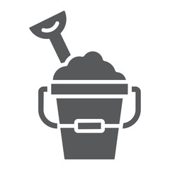 Sand Bucket glyph icon, play and beach, toy bucket with shovel sign vector graphics, a solid icon on a white background, eps 10.