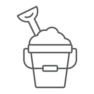 recommend clip art: Sand Bucket thin line icon, play and beach, toy bucket with shovel sign vector graphics, a linear icon on a white background, eps 10.