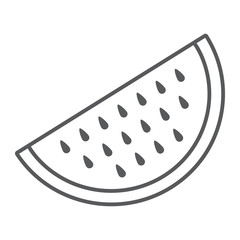 Watermelon thin line icon, juicy and tasty, watermelon sign vector graphics, a linear icon on a white background, eps 10.