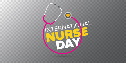 Fototapeta na wymiar vector international nurse day greeting card or horizontal banner with stethoscope isolated on transparent background. vector nurses day icon or sign design template
