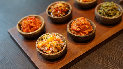 Traditional Indonesian Chili on Wooden Bowl