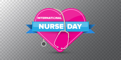 vector international nurse day greeting card or horizontal banner with stethoscope isolated on transparent background. vector nurses day icon or sign design template