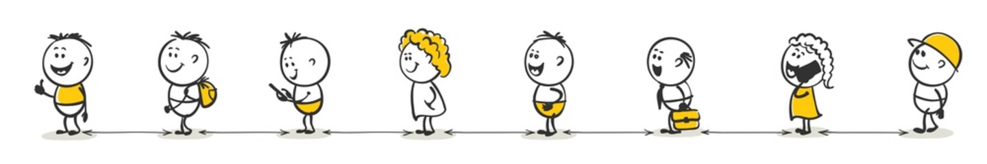 Keep social distance. People stand in line at a distance from each other, vector illustration.	
