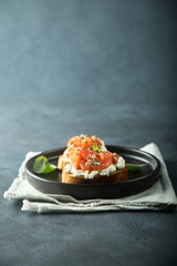 Smoked salmon with cream cheese on toast
