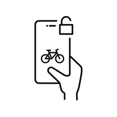 Unlock Bike with smartphone app - Secruity unlock your electric bicycle symbol - vector