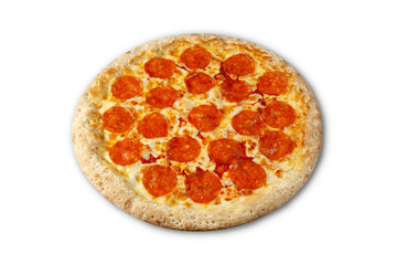 Peperone pizza cut out on a white background