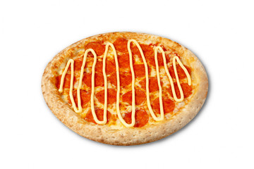 Peperone pizza cut out on a white background