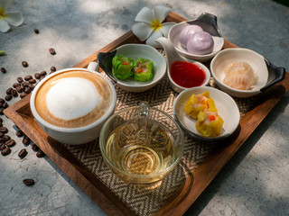 Dim Sum menu set served with dipping sauce Tea and coffee set