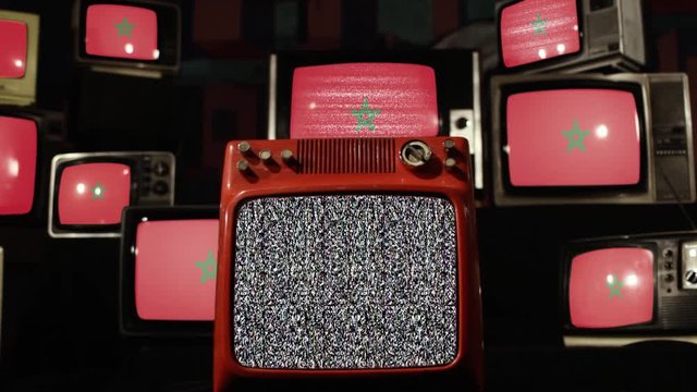 Flag of Morocco and Vintage Televisions. Zoom In.