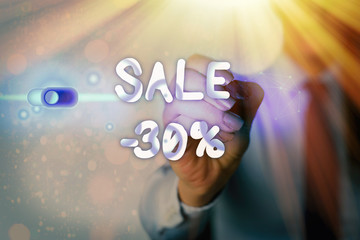Writing note showing Sale 30 Percent. Business concept for A promo price of an item at 30 percent...