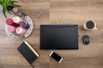 Young female business working on computer, sitting at the table