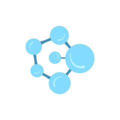 Molecular model icon isolated on white background. Group of atoms bonded together, chemical compound, physics, organic chemistry, biochemistry element. Flat style vector illustration.