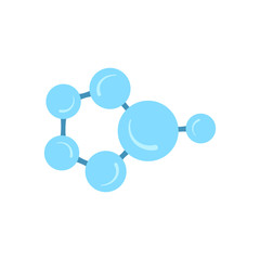 Molecular model icon isolated on white background. Group of atoms bonded together, chemical compound, physics, organic chemistry, biochemistry element. Flat style vector illustration.