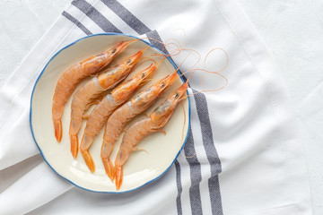 Fresh raw prawns prepared for cooking