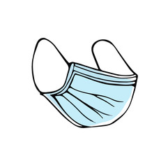 medical masks isolated on a white background in a Doodle style.Mask for respiratory protection. Doodle-style medical mask isolated on a white background. Hand drawn vector illustration.