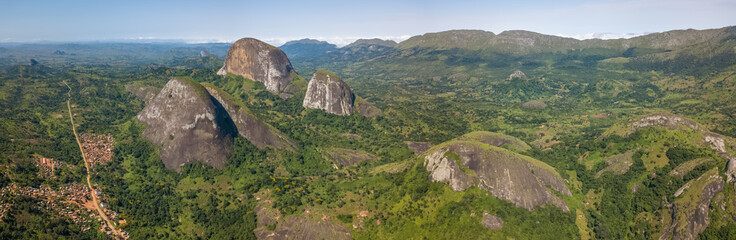 Aerial drone photography of a tropical landscape, with forest and mountains Kumbira forest reserve...