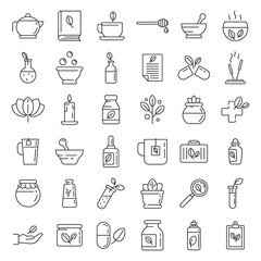 Phytotherapy icons set. Outline set of phytotherapy vector icons for web design isolated on white background