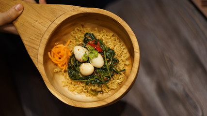Variety Traditional Noodle in a Wooden Bowl