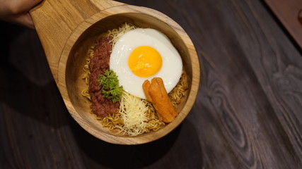 Variety Traditional Noodle in a Wooden Bowl