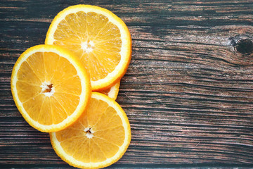 Oranges on a wooden background. flat lay, copy space, top view