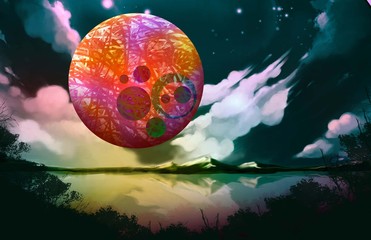 Naklejka na ściany i meble illustration moon sky Digital Painting 