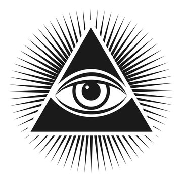 Masonic symbol The all-seeing eye inside the pyramid triangle icon. Vector illustration on a white background.