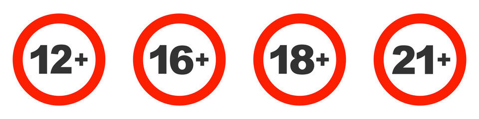 Age restriction signs isolated on a white background. Vector illustration