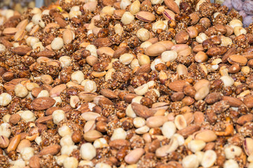 Nuts for sale at the market. Healthy eating concept. Salty snack