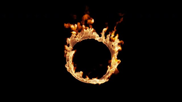 Magic circle of fire. A burning ring emits a hot flame in different directions. The magic portal. Magical plasma.