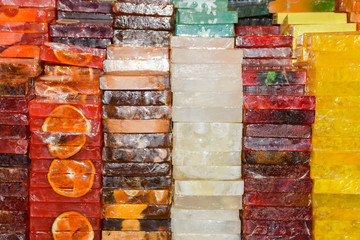 Handmade aromatic soap on the Grand Bazaar in Istanbul, Turkey. It has different kinds and colors.