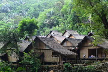 Fototapeta na wymiar old house in the forest. Traditional house of Baduy people.