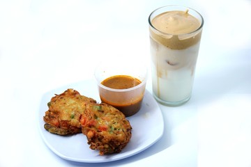 Breakfast meals with creamy coffee