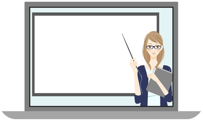 Fototapeta premium オンライン授業 ホワイトボード ウェビナー 笑顔の女性