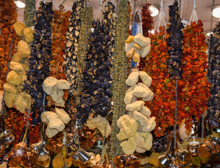 Dried vegetables hanging at the Grand Bazaar Turkey