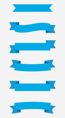 Set blue ribbons banners isolated on white background. Illustration set of blue tape. Collection flags, decorative elements, labels and streamers.