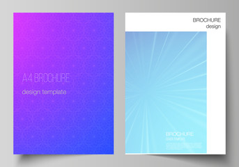 Fototapeta premium The vector layout of A4 format modern cover mockups design templates for brochure, magazine, flyer, booklet, annual report. Abstract geometric pattern with colorful gradient business background.