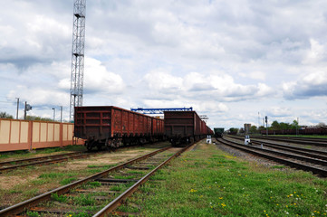 Fototapeta na wymiar Railway cars at the final stop. Rail freight transport.