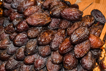 Counter with various dried fruits on the Grand Bazaar in Istanbul, Turkey