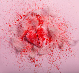 Breaking up. end of love. losing love. Blood with heart and bloody angels wings. Divorced