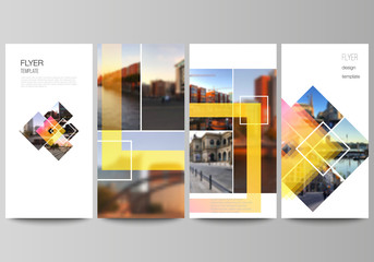 The minimalistic vector illustration of the editable layout of flyer, banner design templates. Creative trendy style mockups, blue color trendy design backgrounds.