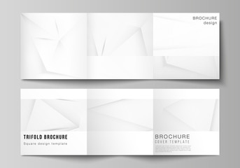 Fototapeta premium Vector layout of square covers design templates for trifold brochure, magazine, cover design, book design, brochure cover. Halftone dotted background with gray dots, abstract gradient background.