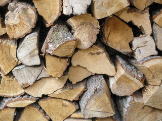 Closeup of a stack of firewood