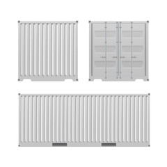 White freight container.
Large container for a ship isolated on a white background. Front and side view. Vector.