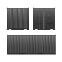 Black freight container.
Large container for a ship isolated on a white background. Front and side view. Vector.