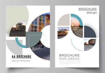 Vector layout of A4 cover mockups design templates for brochure, flyer layout, booklet, cover design, book, brochure cover. Background with circle round banners. Corporate business concept template.
