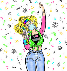 90s dancing girl at party.
Virus, pandemic 2020. Protect yourself from the virus!